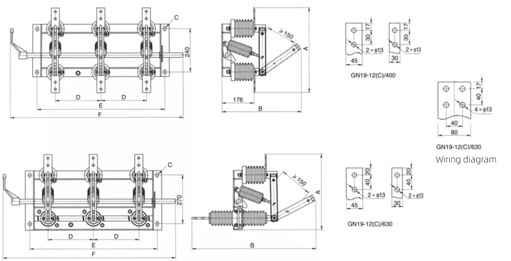 Indoor High Voltage Disconnect Switch Dimensions